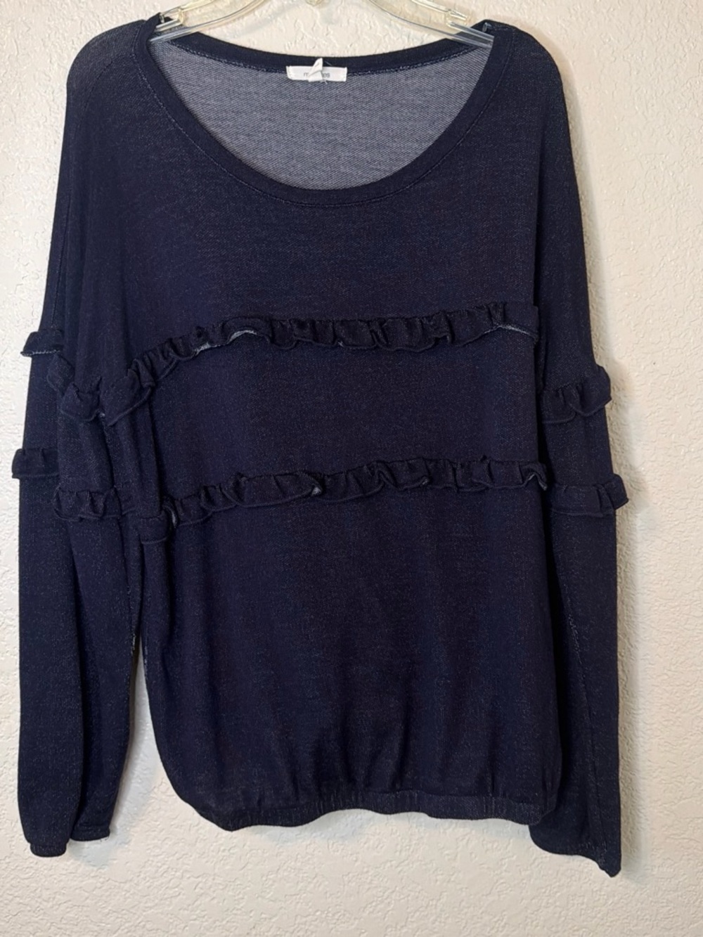 Maurices Navy Ruffle Long-Sleeve Knit Top